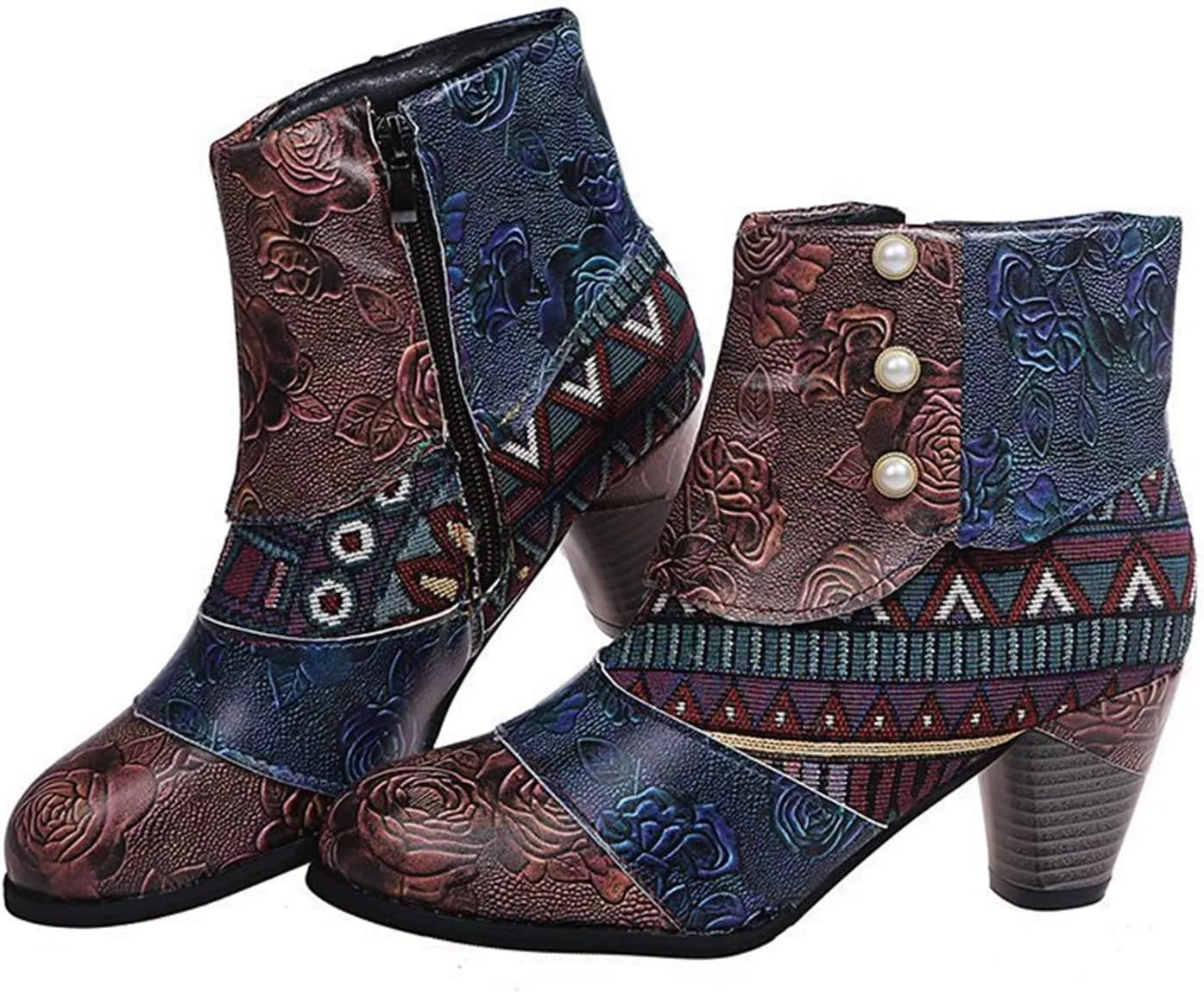 Lausiuoe Ankle Boots For Women Dressy Chunky Heel Slip on Bootie Fashion Wide Width Side Zipper Western Short Boots