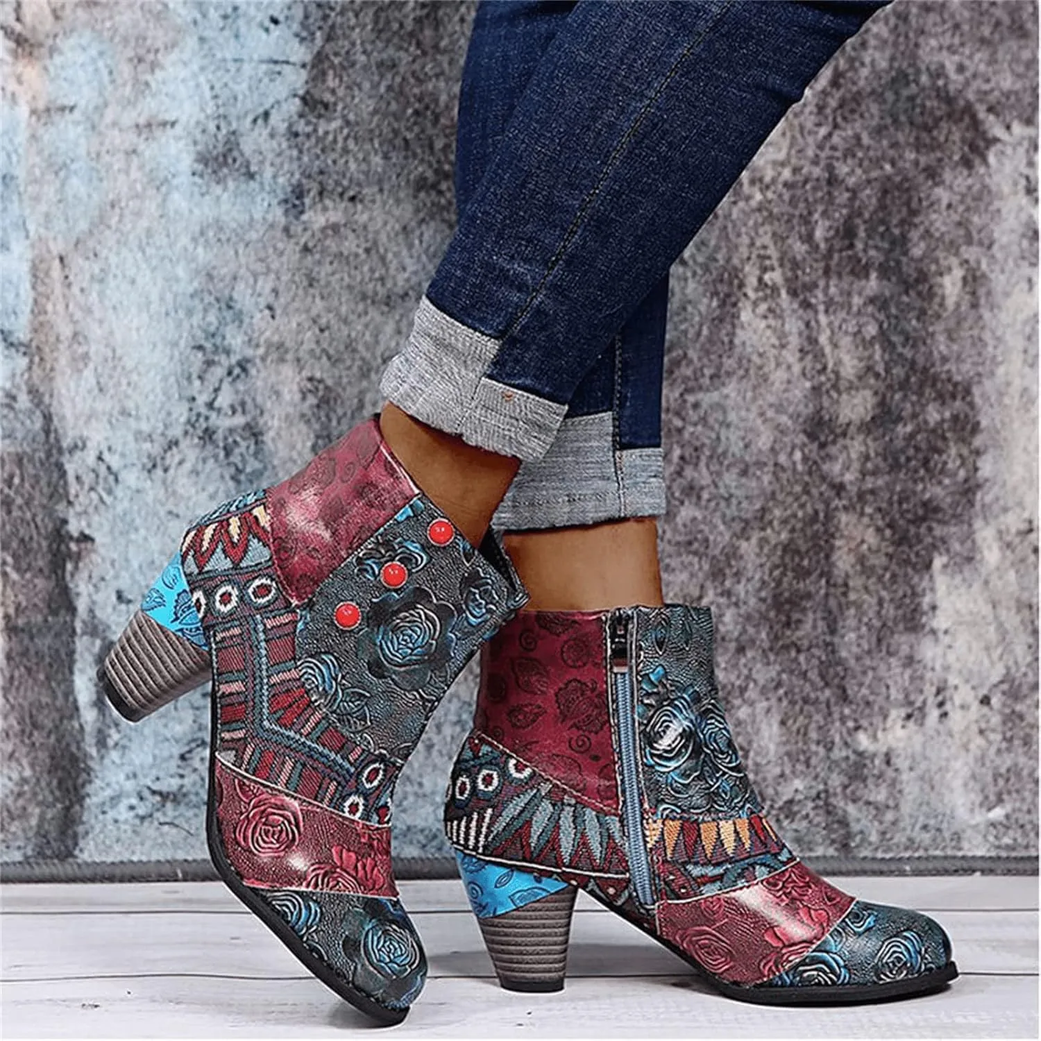 Lausiuoe Ankle Boots For Women Dressy Chunky Heel Slip on Bootie Fashion Wide Width Side Zipper Western Short Boots