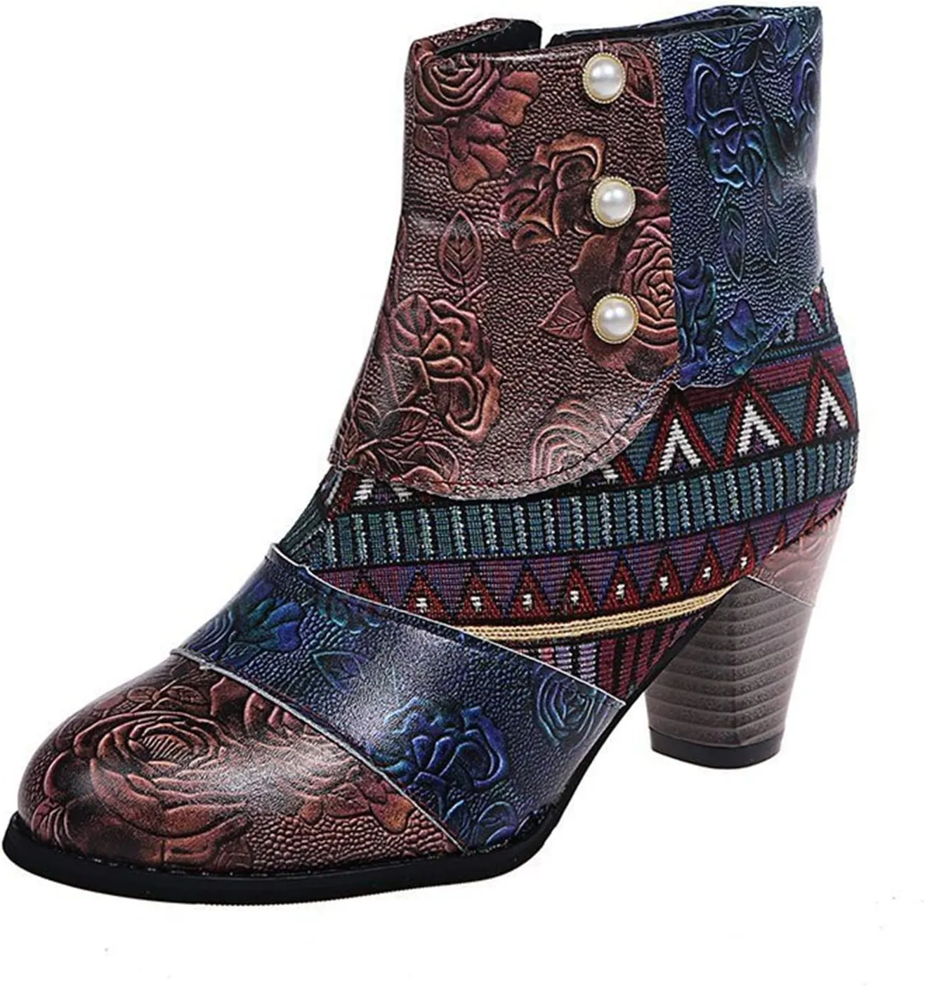Lausiuoe Ankle Boots For Women Dressy Chunky Heel Slip on Bootie Fashion Wide Width Side Zipper Western Short Boots