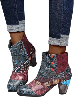Lausiuoe Ankle Boots For Women Dressy Chunky Heel Slip on Bootie Fashion Wide Width Side Zipper Western Short Boots