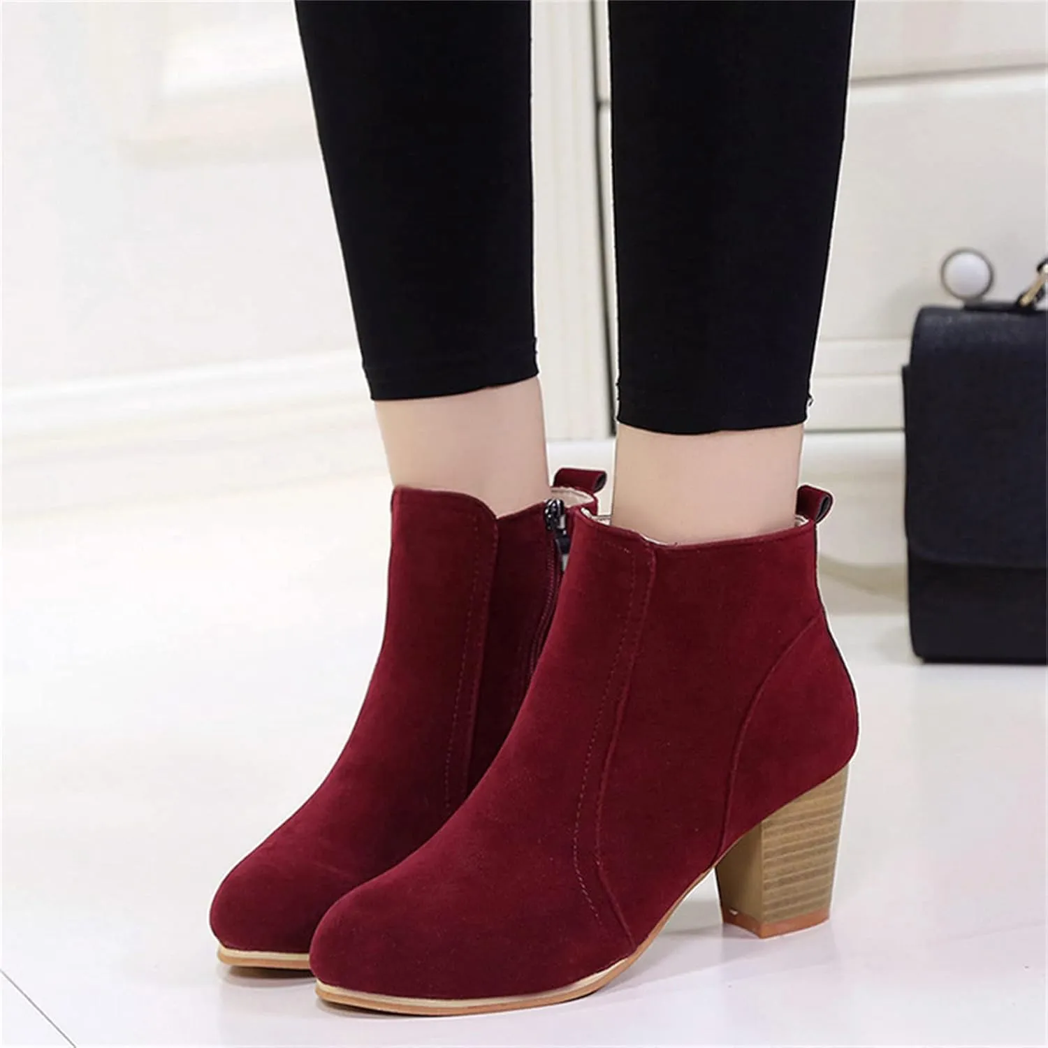 Lausiuoe Ankle Boots For Women Low Heel Dressy Fashion Short Boots Side Zipper Booties Dressy Wide Width Western Shoes