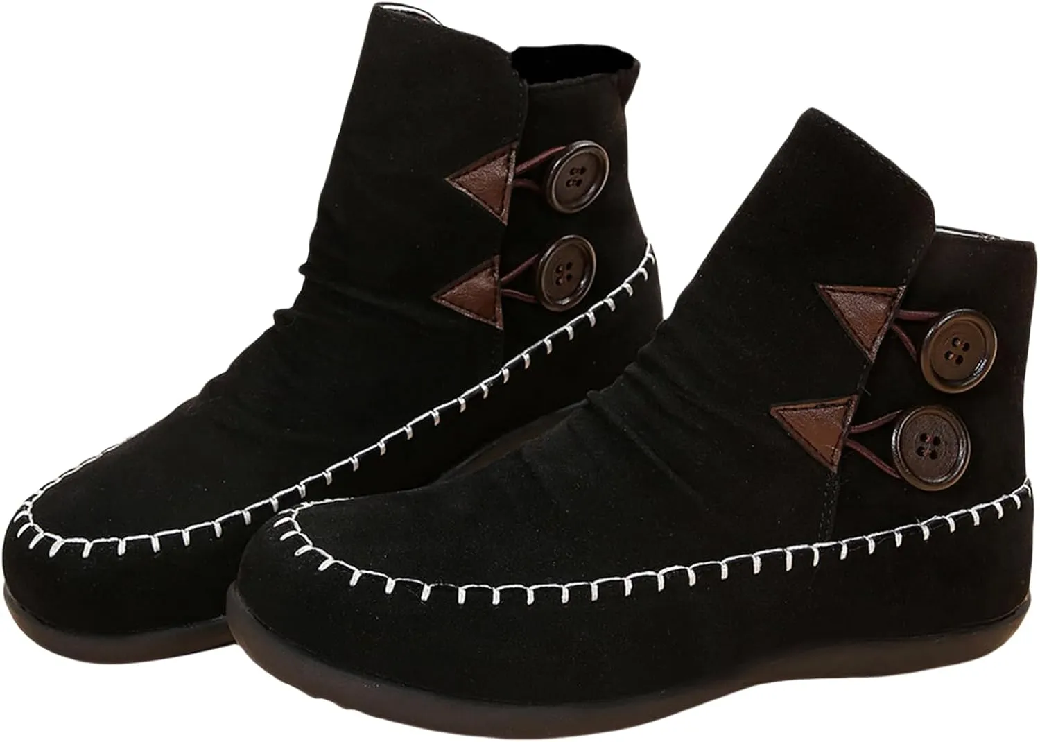 Lausiuoe Ankle Boots For Women No Heel Casual Dressy Fashion Short Boots Side Zipper Western Flat Shoes Boot Pull-On