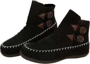 Lausiuoe Ankle Boots For Women No Heel Casual Dressy Fashion Short Boots Side Zipper Western Flat Shoes Boot Pull-On