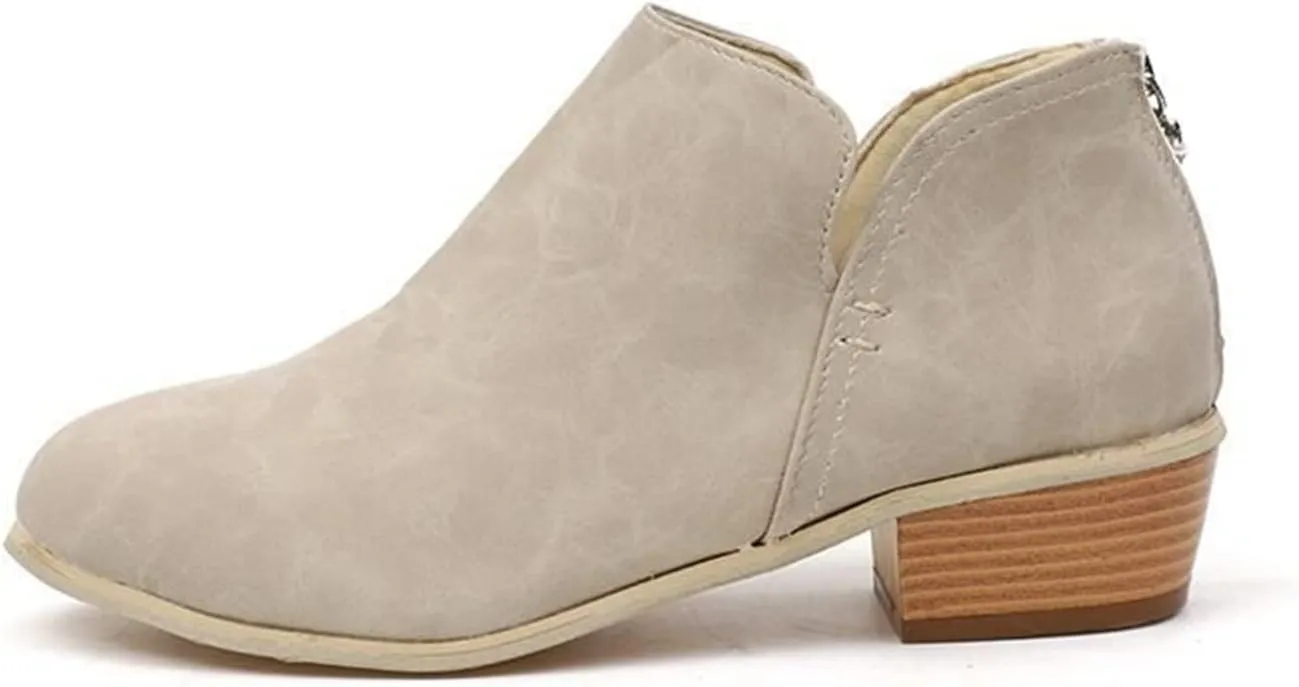 Lausiuoe Booties For Women Chunky Heel Sexy Ankle Boots Chunky Stacked Mid Heel Fashion Side Zipper Western Short Boots