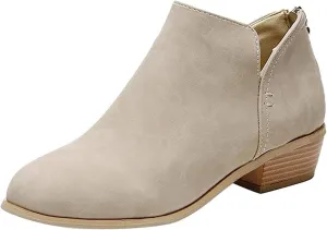 Lausiuoe Booties For Women Chunky Heel Sexy Ankle Boots Chunky Stacked Mid Heel Fashion Side Zipper Western Short Boots