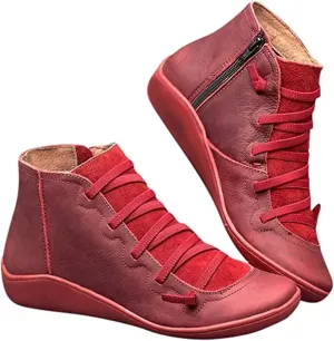 Lausiuoe Boots For Women Ankle Booties Flat Short Booties Ladies Western Casual Dressy Elegant Wide Width Boot Pull-On