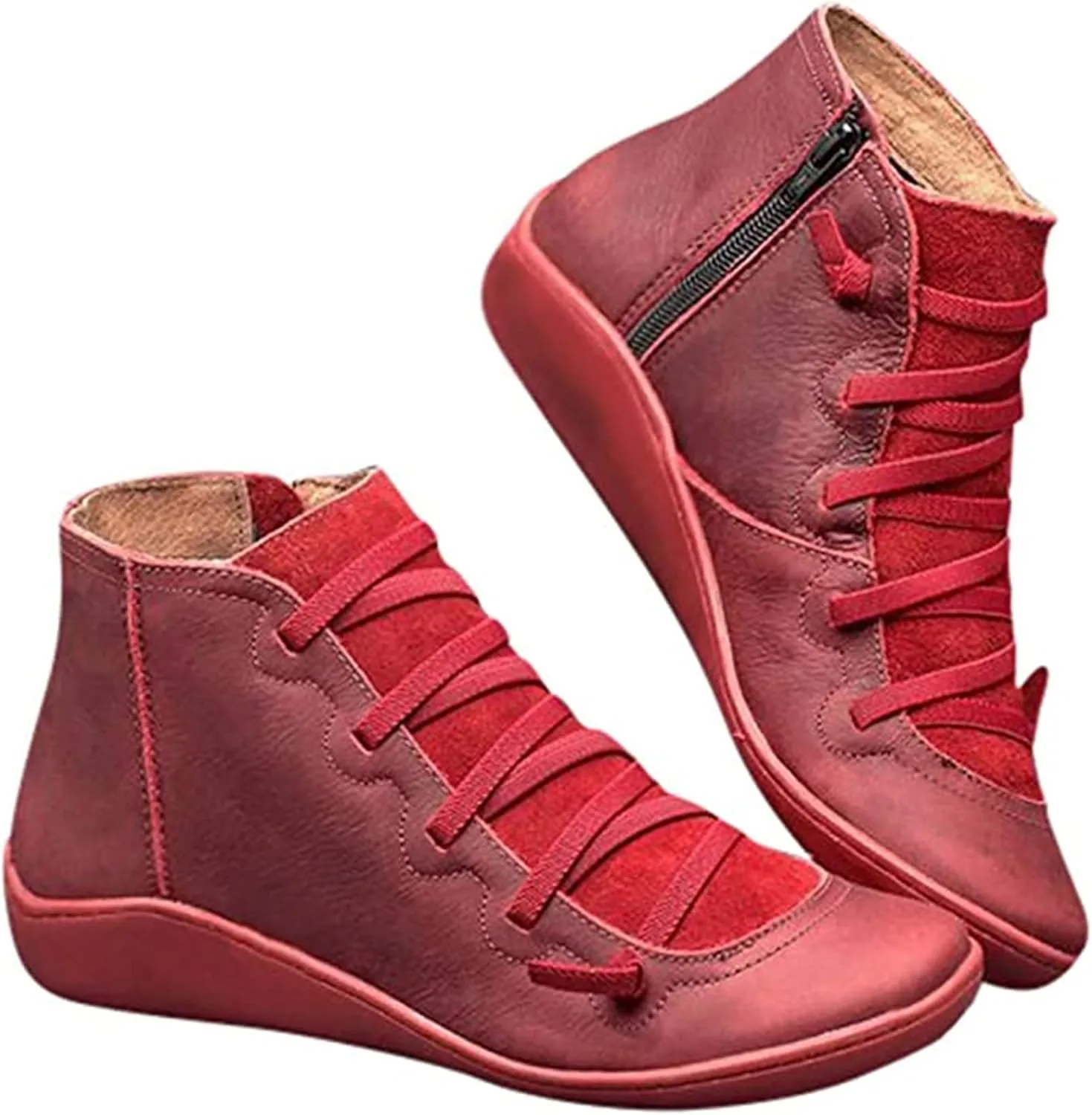 Lausiuoe Boots For Women Ankle Booties Flat Short Booties Ladies Western Casual Dressy Elegant Wide Width Boot Pull-On