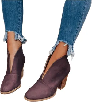 Lausiuoe Boots For Women Ankle Booties Sexy Low Heels Cut Out Stacked Chunky Block Casual Dressy Slip on Ankle Boots