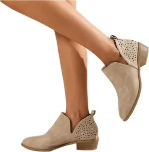 Lausiuoe Boots For Women Ankle Booties Sexy Low Heels Platform Chunky Block Casual Dressy Wide Slip on V Cutout Booties