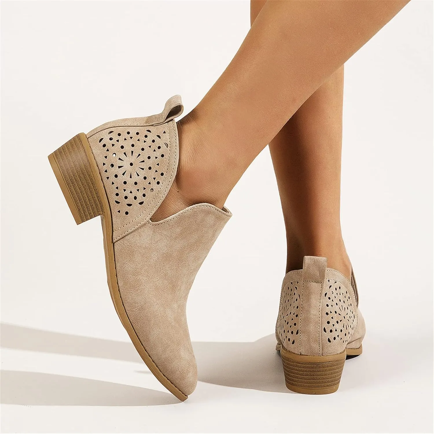 Lausiuoe Boots For Women Ankle Booties Sexy Low Heels Platform Chunky Block Casual Dressy Wide Slip on V Cutout Booties