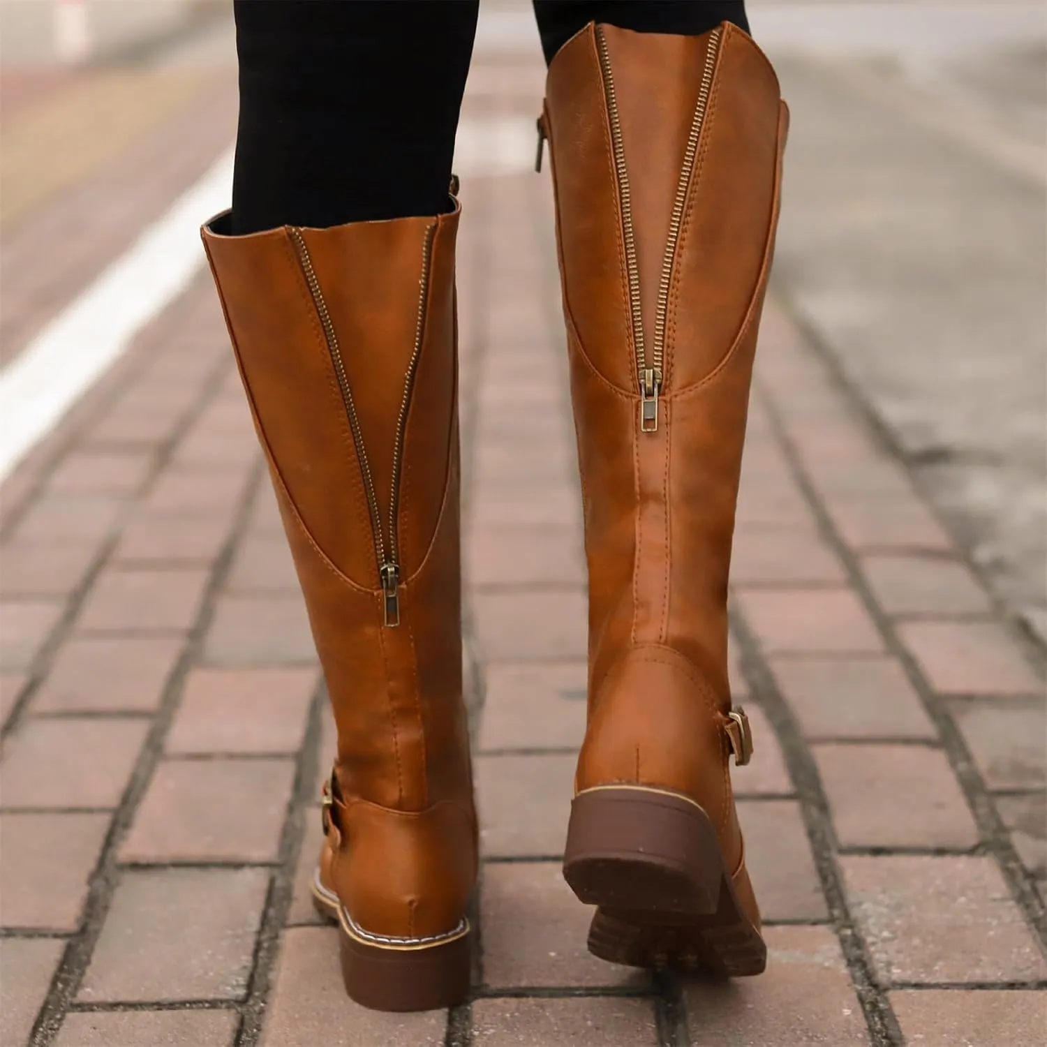 Lausiuoe Boots For Women Knee High Wide Width Cowboy Cowgirl Western Boots Low Heel Wide Calf Fashion Boot Pull-On