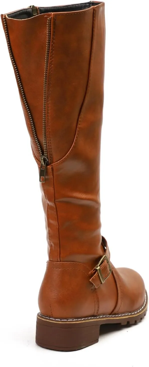 Lausiuoe Boots For Women Knee High Wide Width Cowboy Cowgirl Western Boots Low Heel Wide Calf Fashion Boot Pull-On