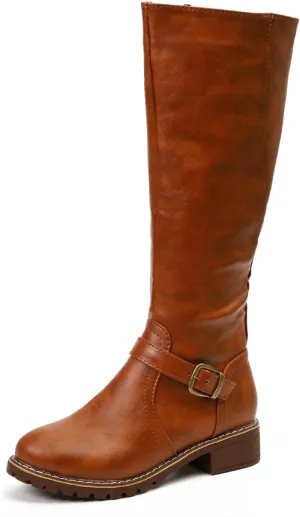 Lausiuoe Boots For Women Knee High Wide Width Cowboy Cowgirl Western Boots Low Heel Wide Calf Fashion Boot Pull-On