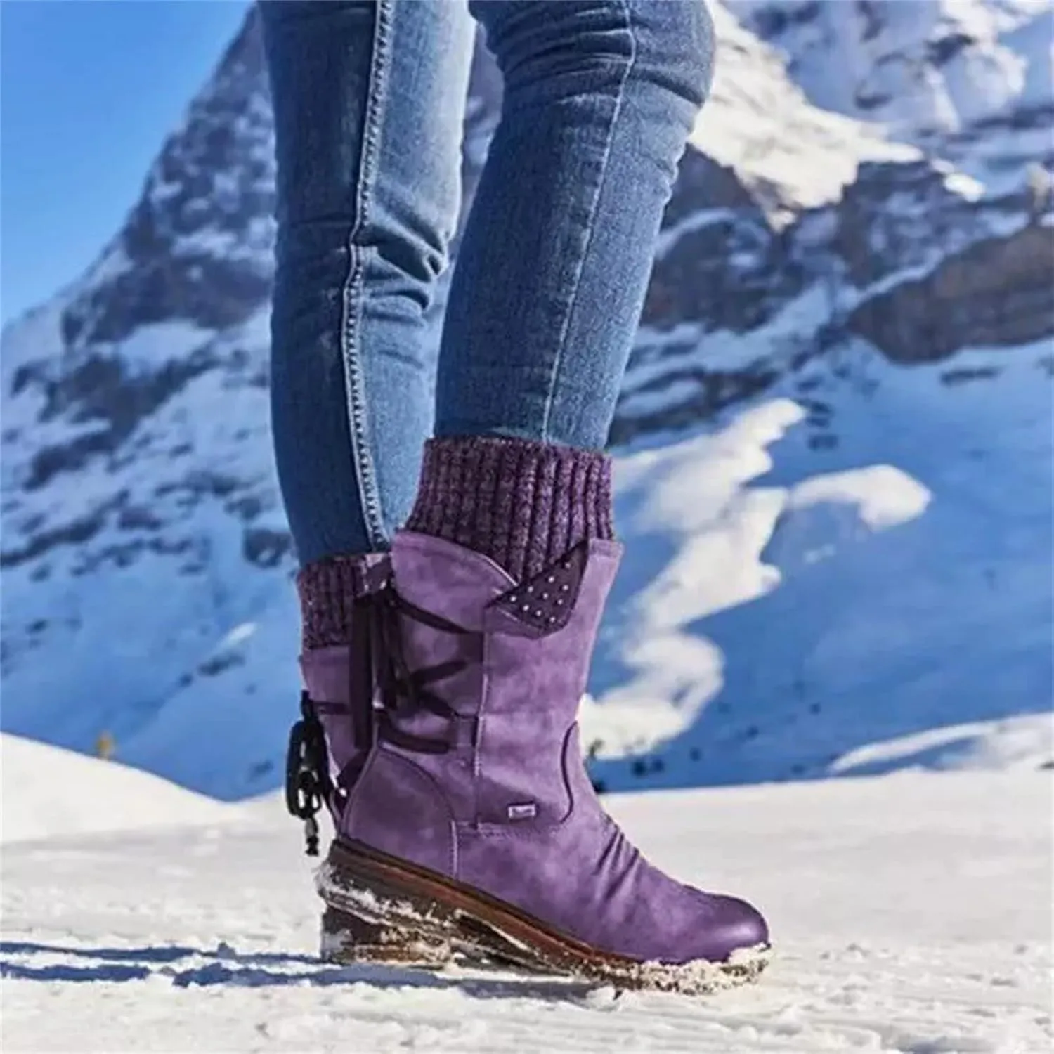 Lausiuoe Boots For Women Low Heel Sexy Western Cowboy Pointed Toe Knee High Cowgirl Wide Calf Fashion Chunky Booties