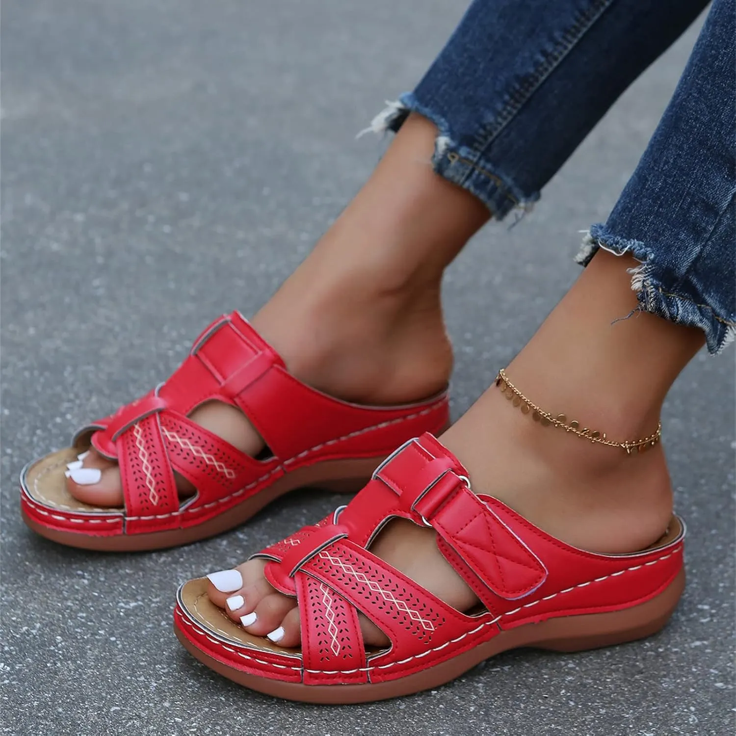 Lausiuoe Comfortable Orthopedic Sandals For Women Dressy Summer Walking Orthotic Flip Flops For Flat Feet with Arch Support