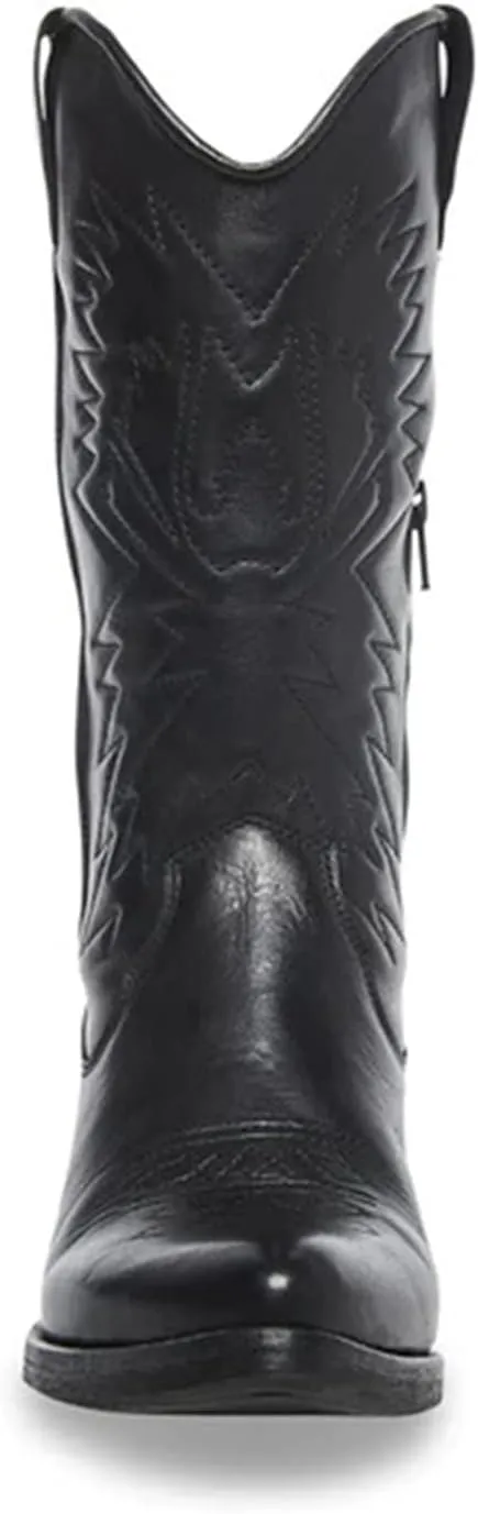 Lausiuoe Cowboy Boots For Women Mid Calf Cowgirl Western Boots Embroidery Low Heel Knee High Fashion Chunky Booties