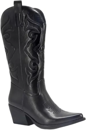 Lausiuoe Cowboy Boots For Women Mid Calf Cowgirl Western Boots Embroidery Low Heel Knee High Fashion Chunky Booties