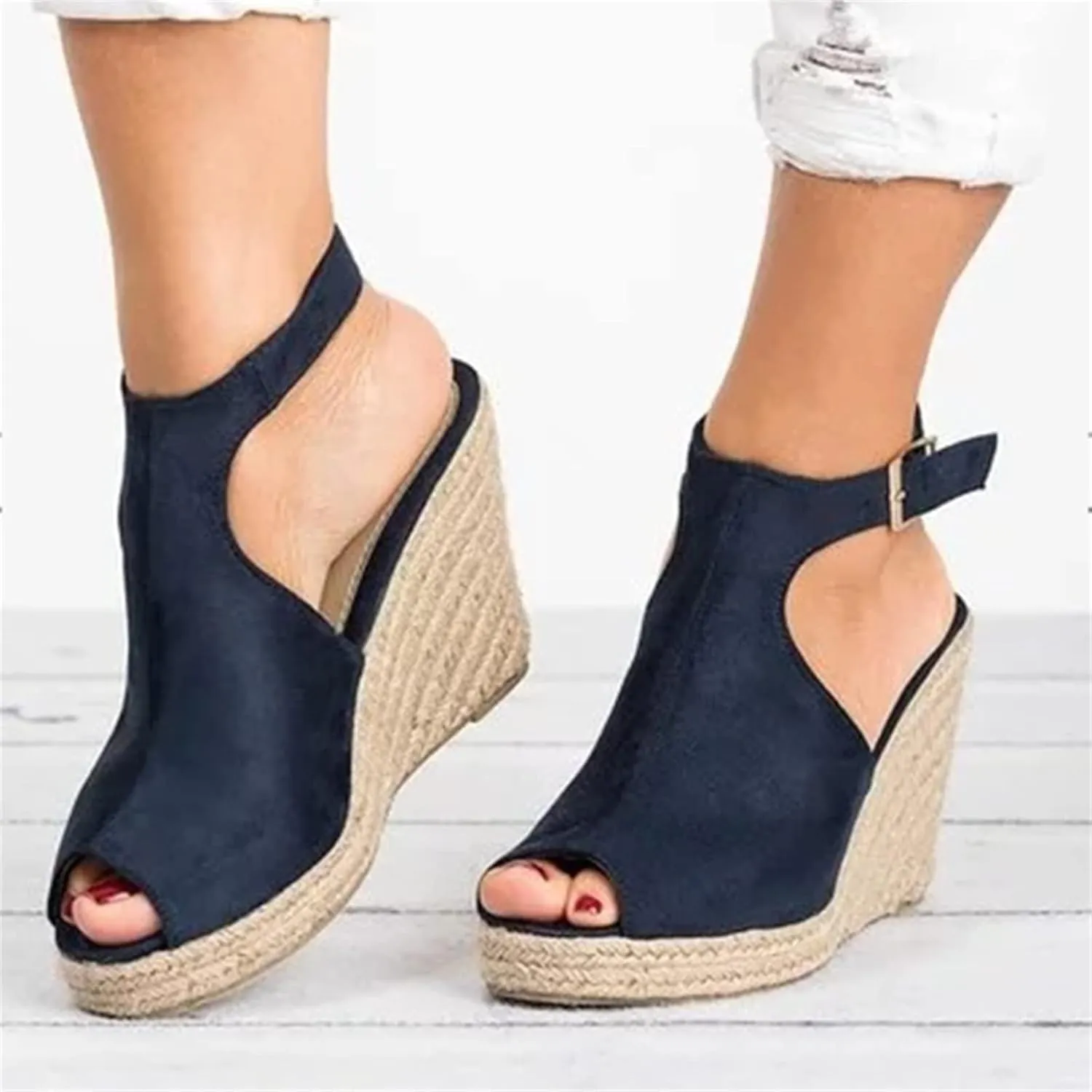 Lausiuoe Wedge Sandals For Women Casual Summer Platform Espadrille High Heel Open Toe Ankle Strap Dressy Strappy Sandals