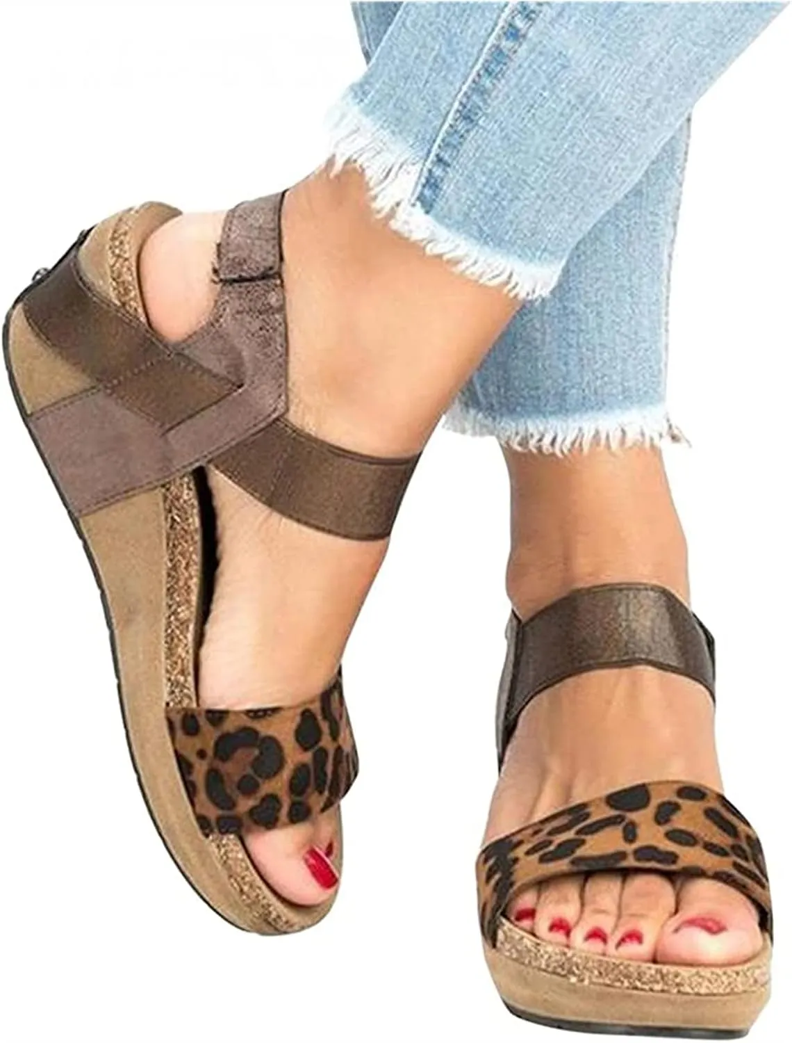 Lausiuoe Wedge Sandals For Women,Women's Ankle Strap Wedge Sandals Casual Dressy Summer Beach Open Toe Platform Sandals
