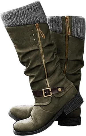Lausiuoe Winter Boots For Women 2022 Trendy Mid Calf Side Zip Low Heel Western Platform Hiking Booties Warm Non Slip Outdoor Shoe