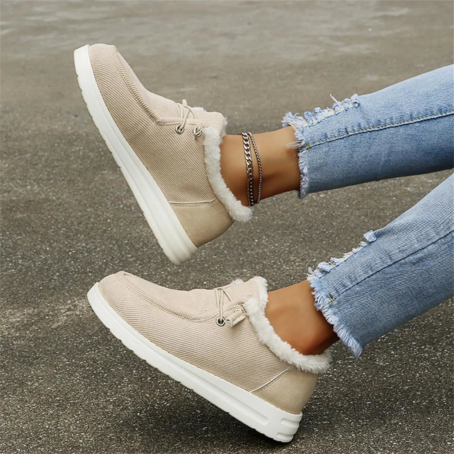 Lausiuoe Winter Boots For Women 2022 With Fur Fluffy Fuzzy Ankle Booties Soft Outdoor Shoes Fashion Casual Walking Shoes