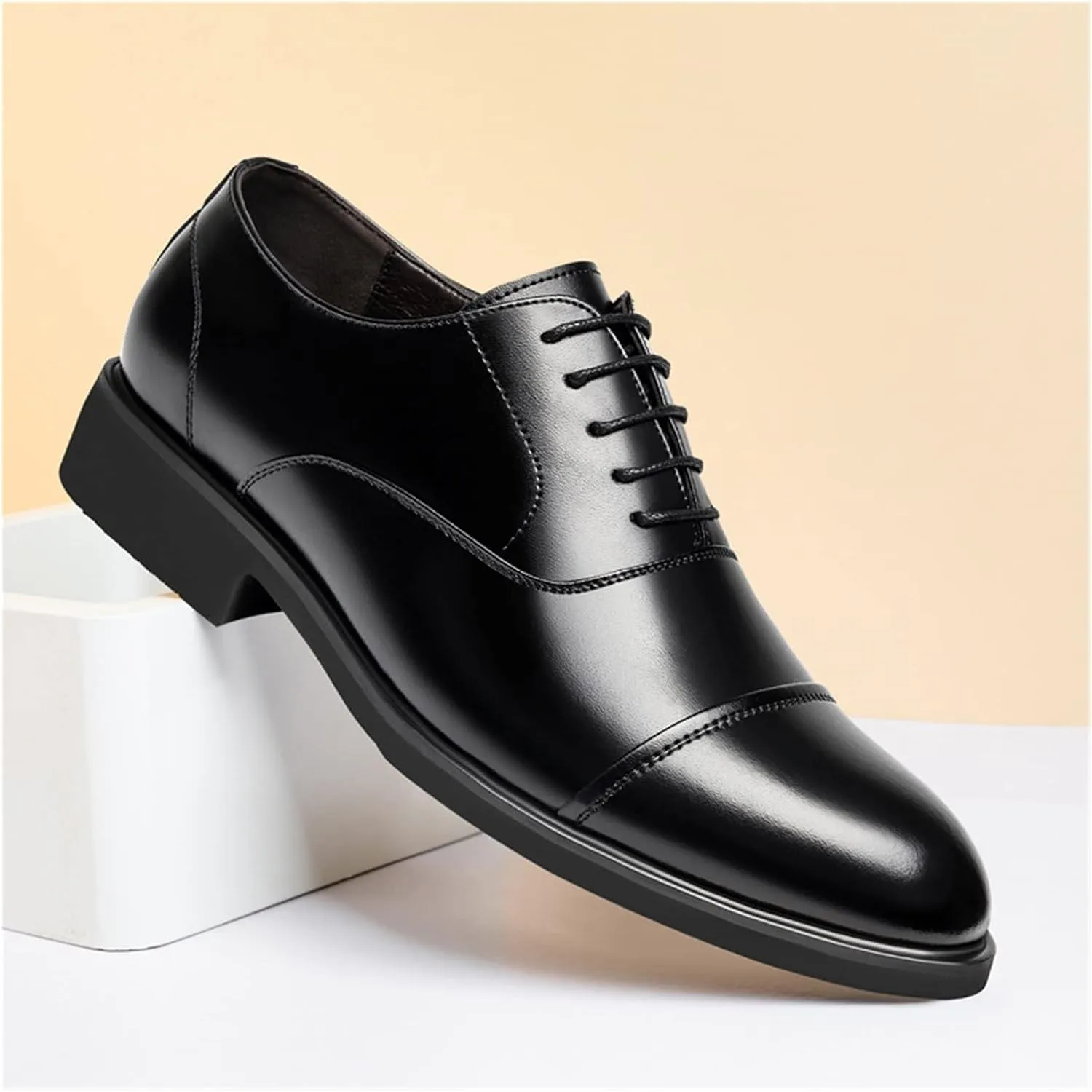 LAZIRO Four Seasons Men's Inner Height Increasing Shoes Business Formal Leather Men's Leather Shoes British Casual Wedding Shoes Men