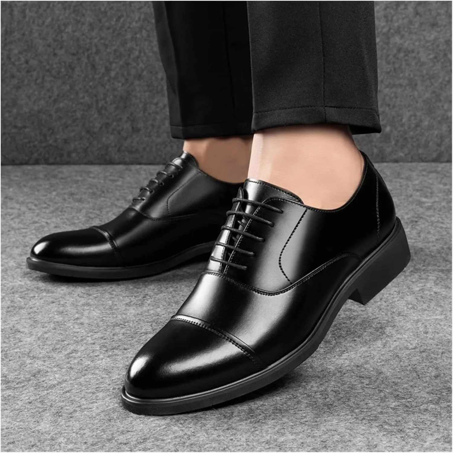 LAZIRO Four Seasons Men's Inner Height Increasing Shoes Business Formal Leather Men's Leather Shoes British Casual Wedding Shoes Men