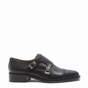 Vend?me Sophie black calfskin leather double monk shoes Tailored ease Blown Rubber Outsole
