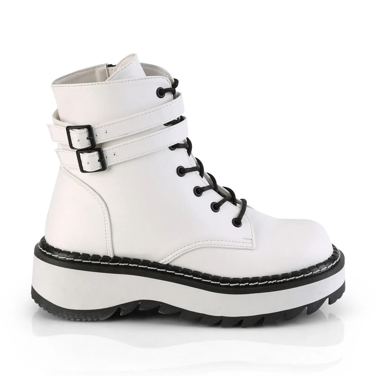 LILITH-152 DemoniaCult White Vegan Leather Sexy Women's Ankle Boots (Alternative Footwear)