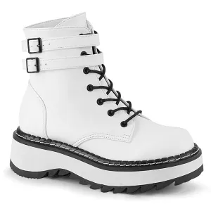 LILITH-152 DemoniaCult White Vegan Leather Sexy Women's Ankle Boots (Alternative Footwear)