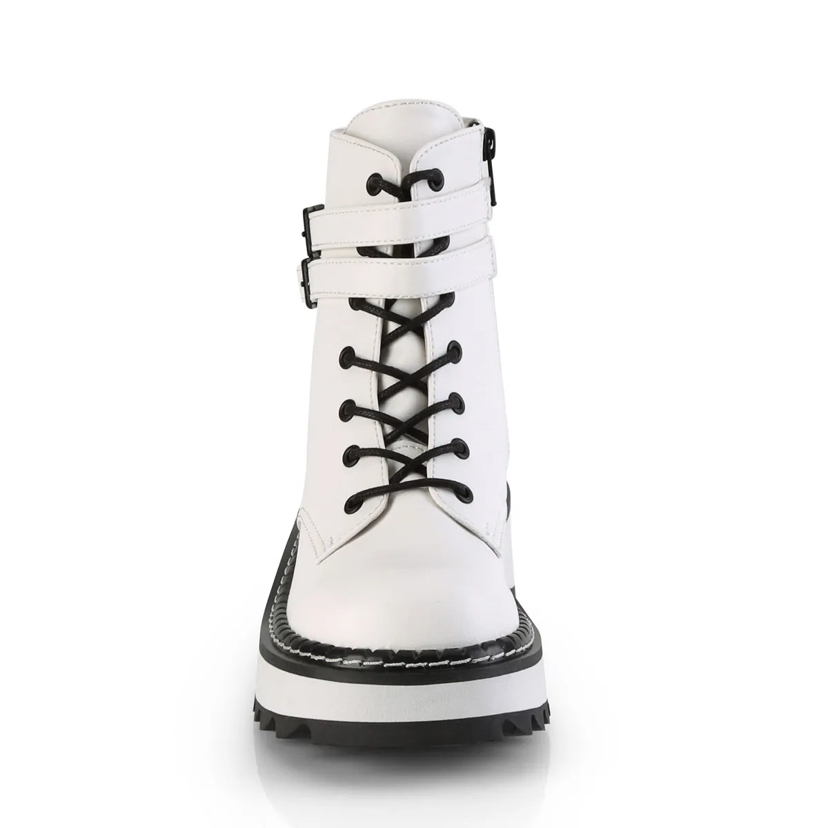 LILITH-152 DemoniaCult White Vegan Leather Sexy Women's Ankle Boots (Alternative Footwear)