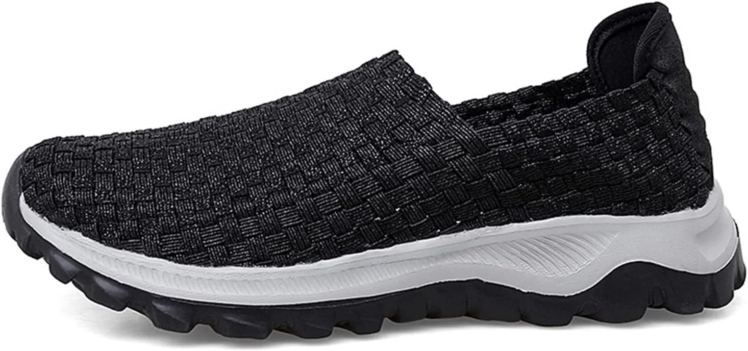 Liup Women's Elastic Woven Walking Shoes Slip on Sneakers Lightweight Woven Flats with Stretchy Upper