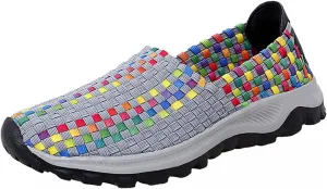 Liup Women's Elastic Woven Walking Shoes Slip on Sneakers Lightweight Woven Flats with Stretchy Upper