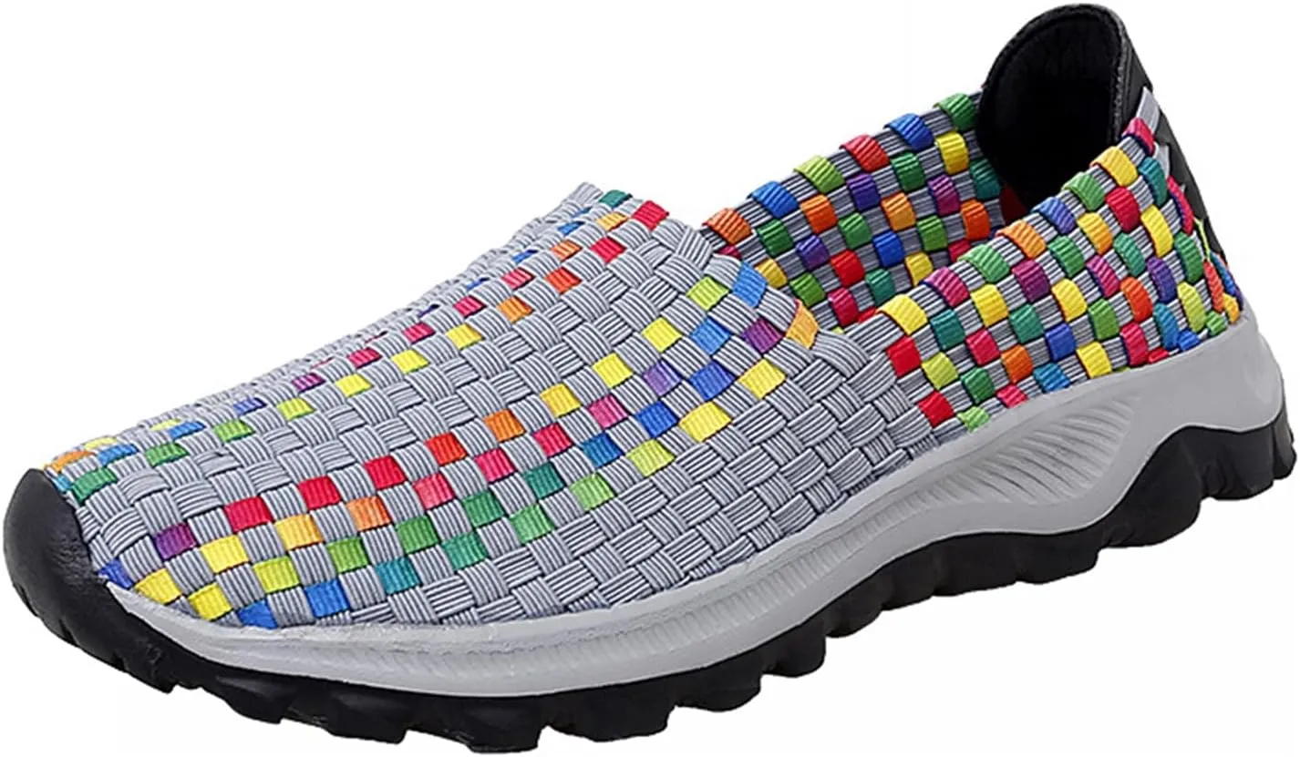 Liup Women's Elastic Woven Walking Shoes Slip on Sneakers Lightweight Woven Flats with Stretchy Upper