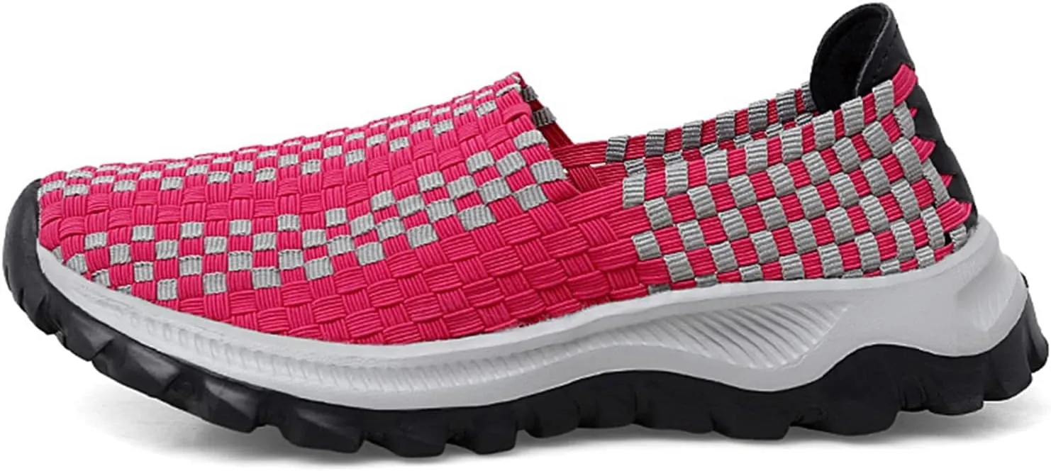 Liup Women's Elastic Woven Walking Shoes Slip on Sneakers Lightweight Woven Flats with Stretchy Upper