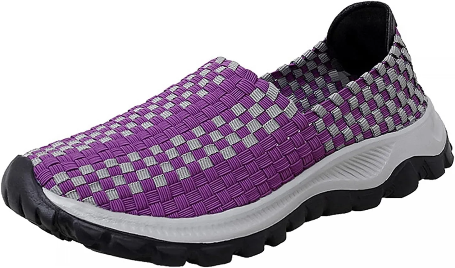 Liup Women's Elastic Woven Walking Shoes Slip on Sneakers Lightweight Woven Flats with Stretchy Upper