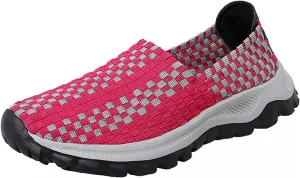 Liup Women's Elastic Woven Walking Shoes Slip on Sneakers Lightweight Woven Flats with Stretchy Upper