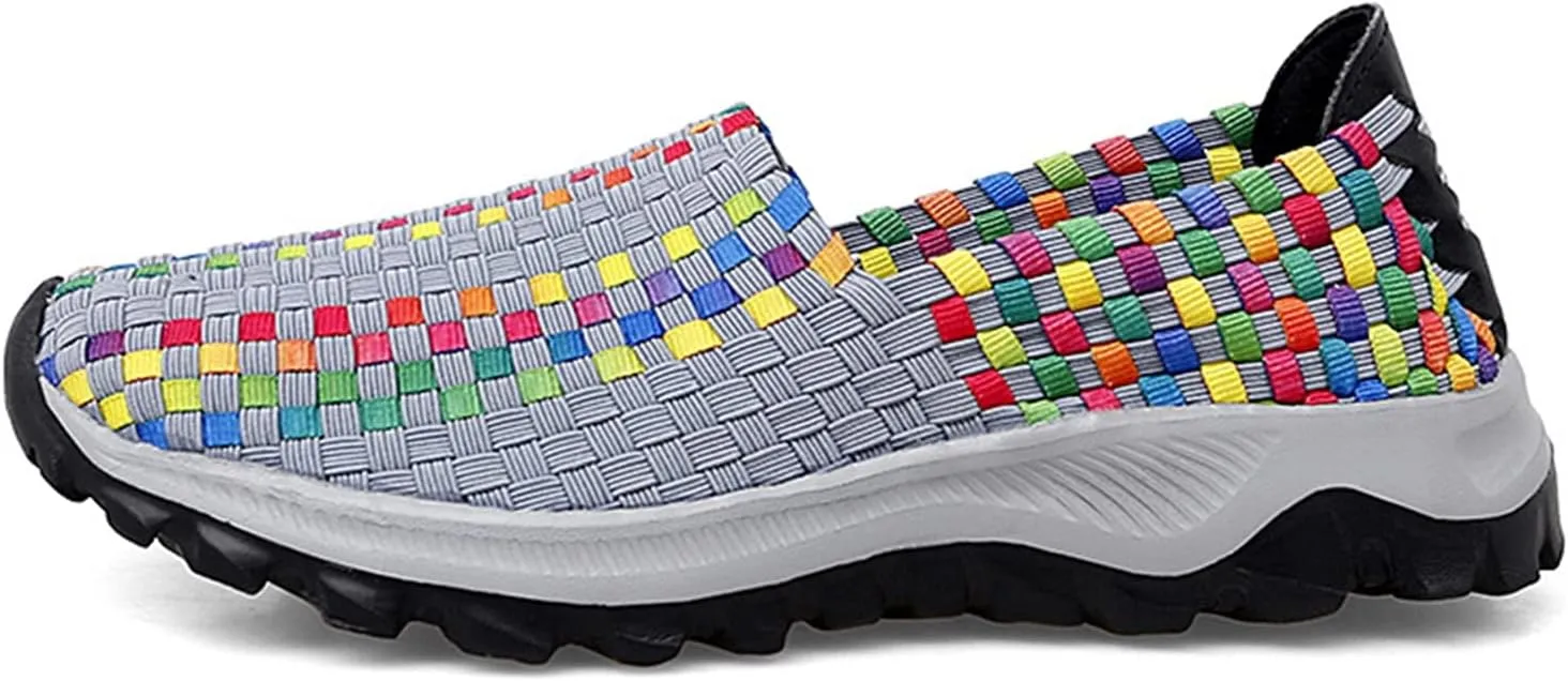Liup Women's Elastic Woven Walking Shoes Slip on Sneakers Lightweight Woven Flats with Stretchy Upper