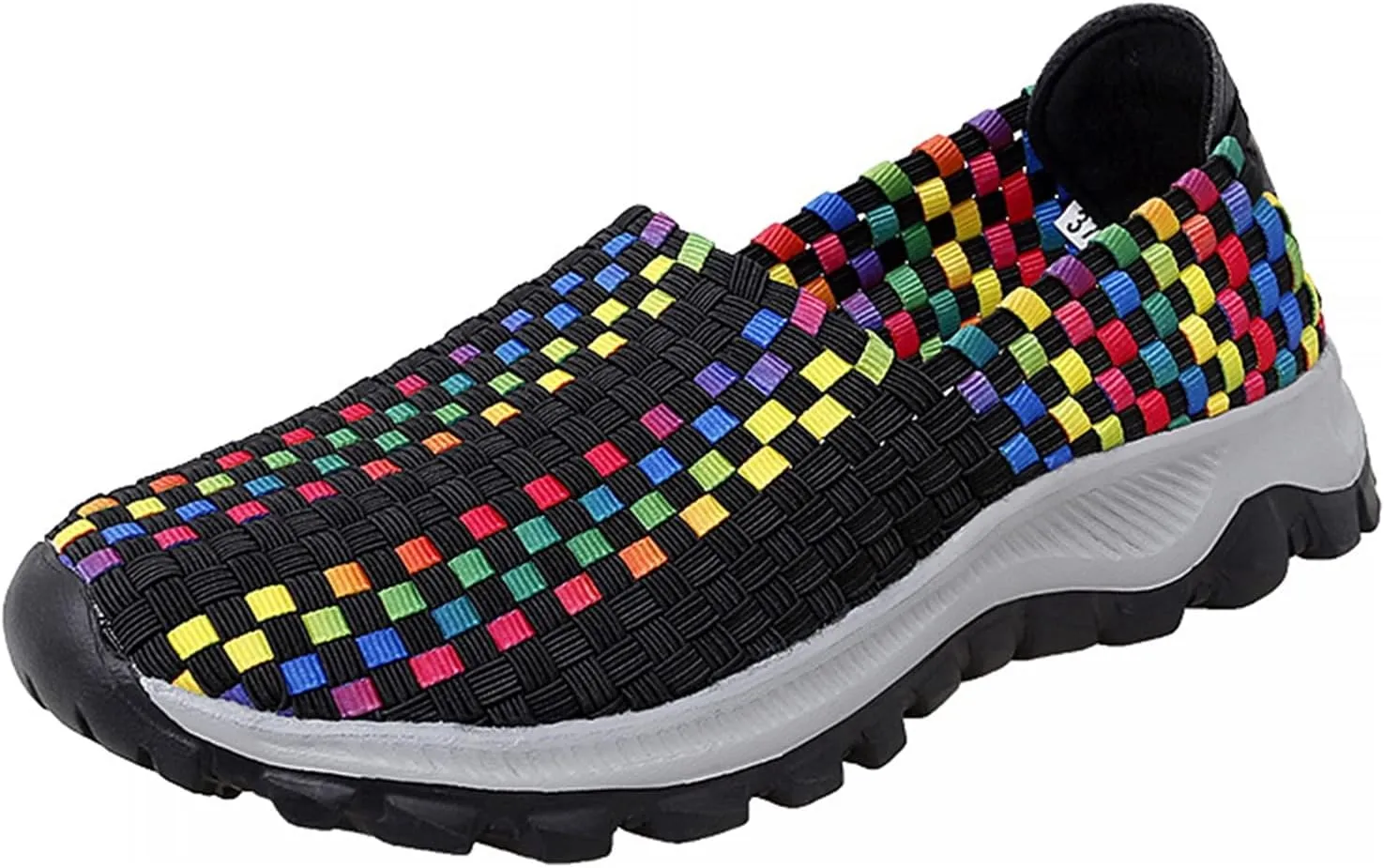 Liup Women's Elastic Woven Walking Shoes Slip on Sneakers Lightweight Woven Flats with Stretchy Upper