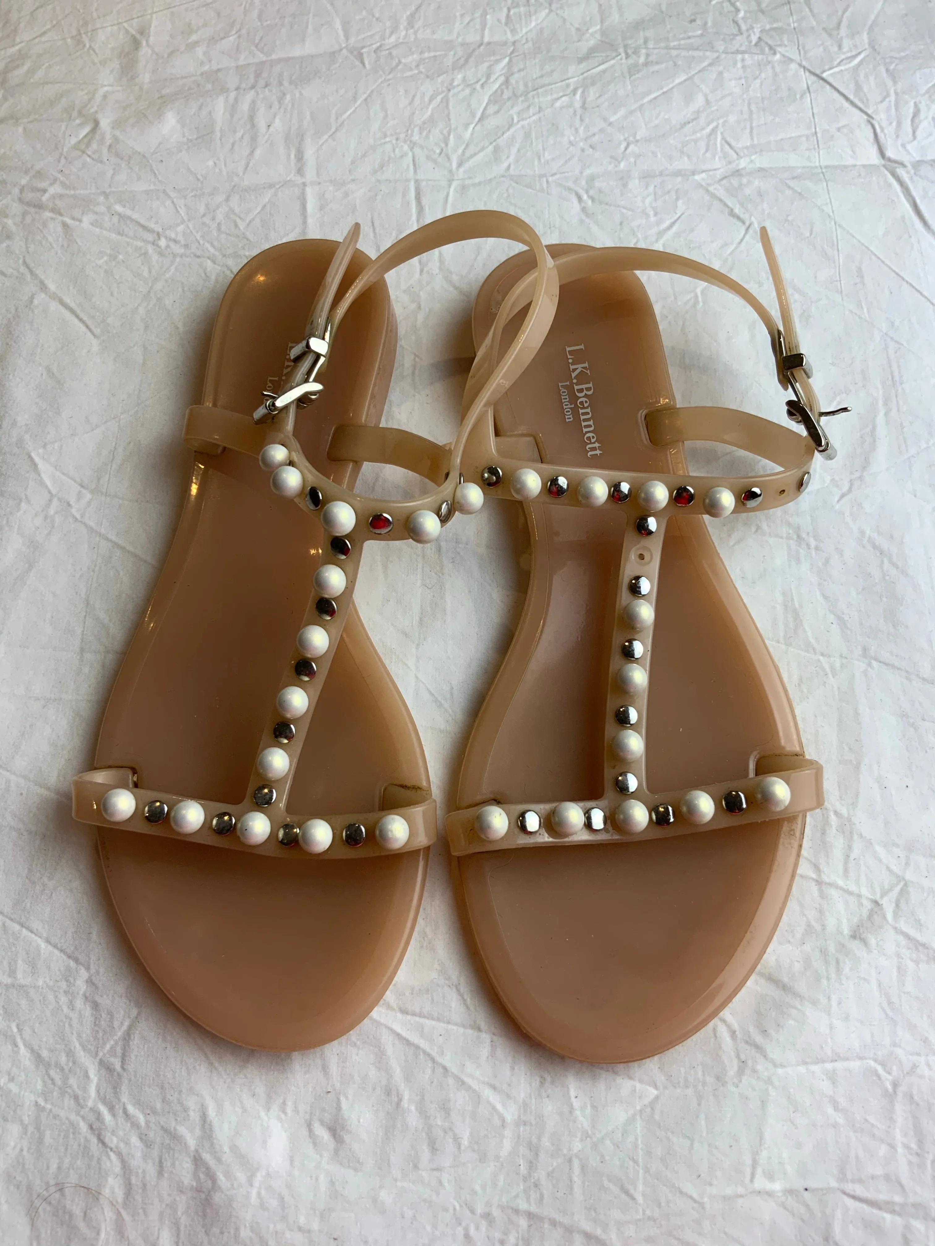 L.K. Bennett London Freja Jelly Pearls Embellished Sandals Size UK 2 US 5 EU 35 ladies
