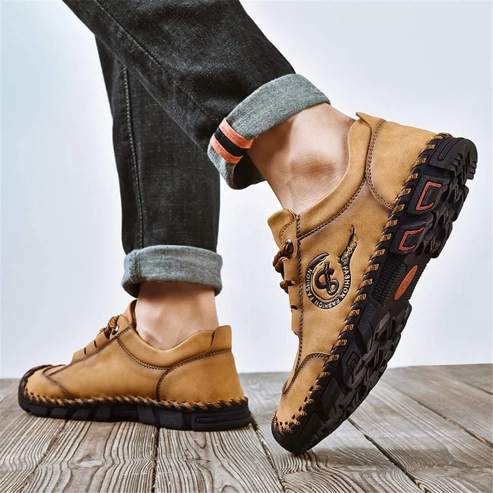 LLTMALL Men's Classic Hand-Stitched Leather Loafers Casual Lace-up Oxford Driving Shoes Outdoor Sneakers
