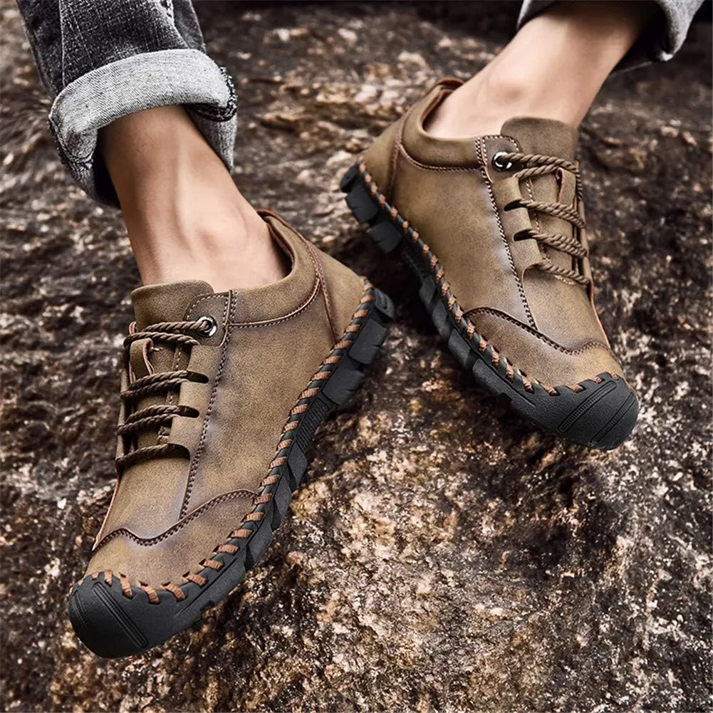 LLTMALL Men's Classic Hand-Stitched Leather Loafers Casual Lace-up Oxford Driving Shoes Outdoor Sneakers