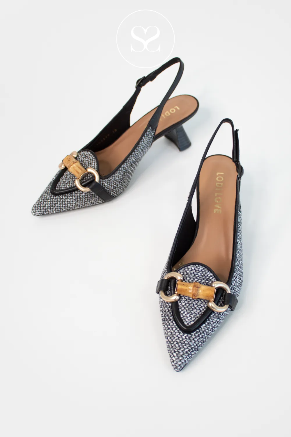 LODI KAL5306 BLACK/WHITE WOVEN LEATHER SLINGBACK SHOES