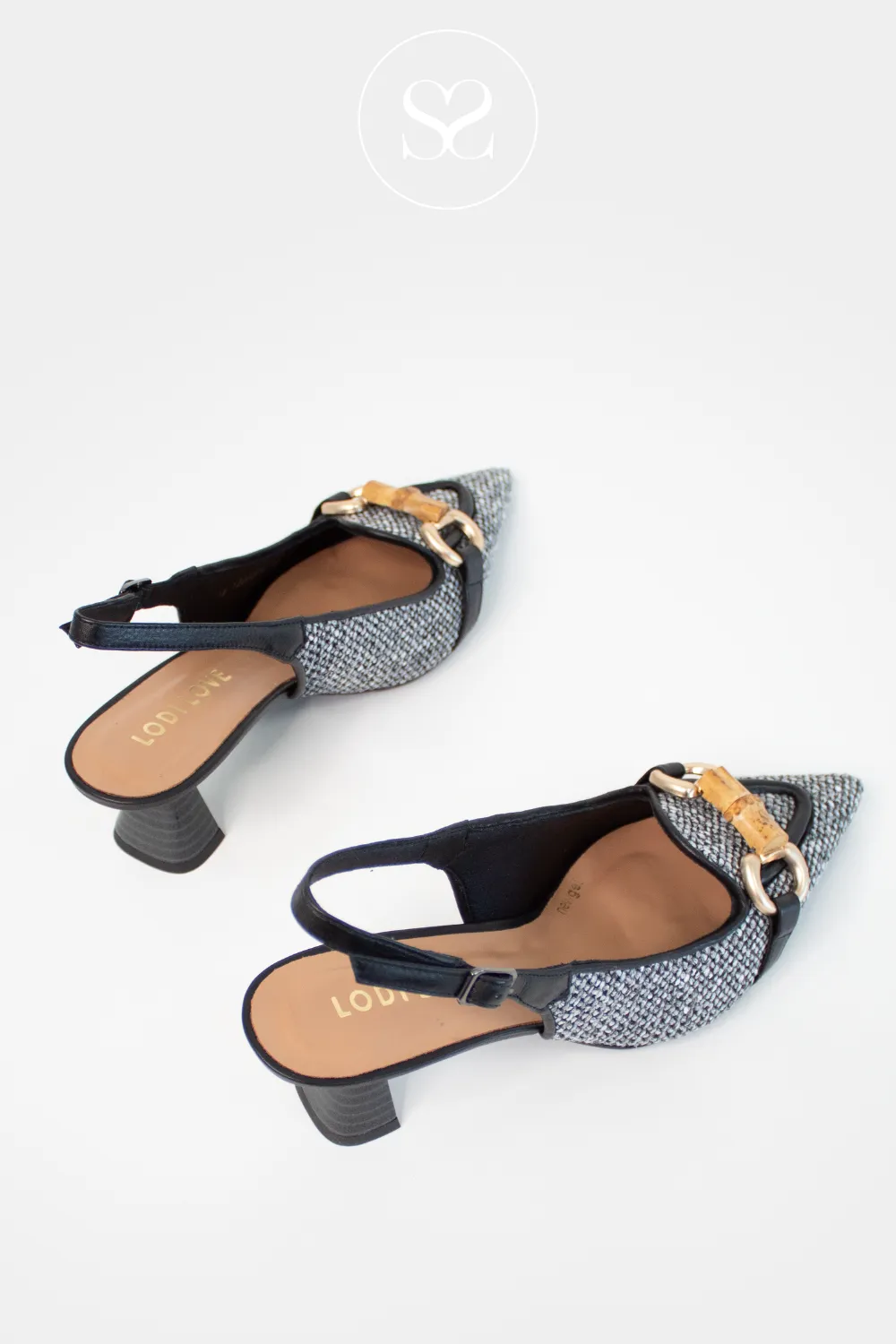 LODI KAL5306 BLACK/WHITE WOVEN LEATHER SLINGBACK SHOES