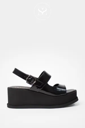 LODI TUP5510 BLACK LEATHER WEDGE SUMMER SANDALS