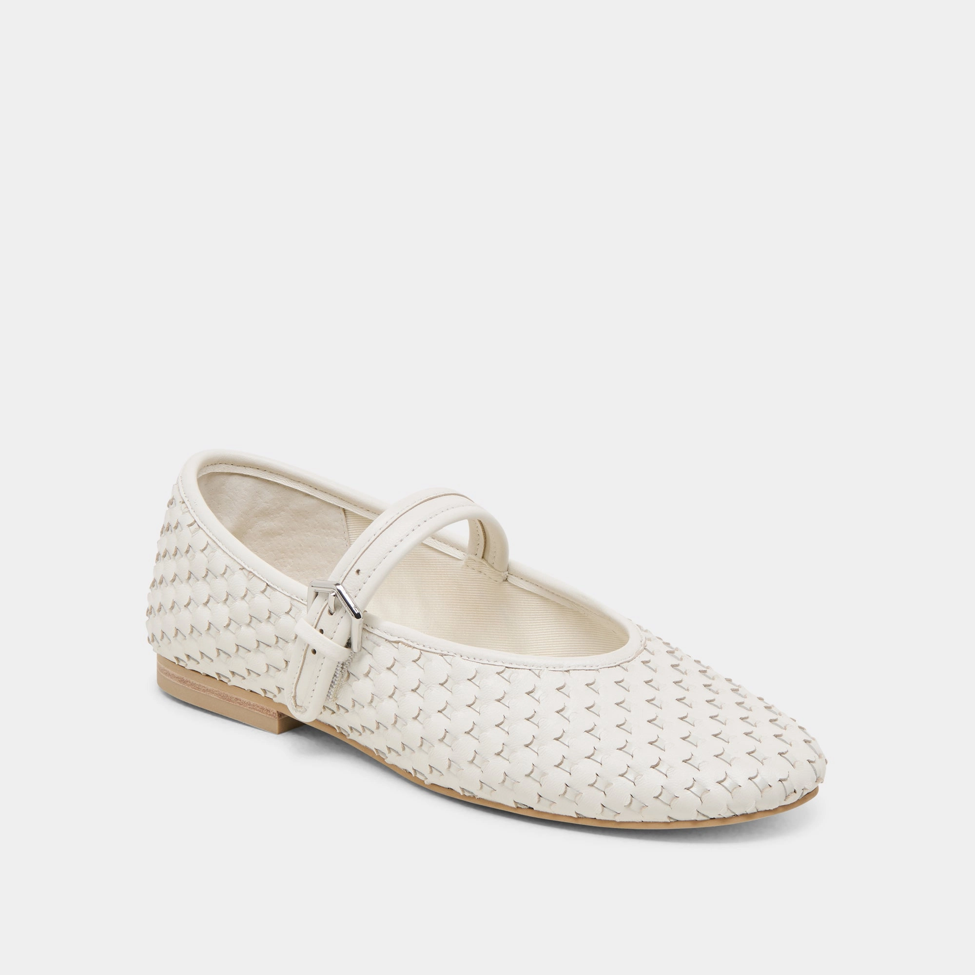 Ship Step Effortless Walking Shoes ROSLYN WOVEN BALLET FLATS TRUE WHITE WOVEN LEATHER