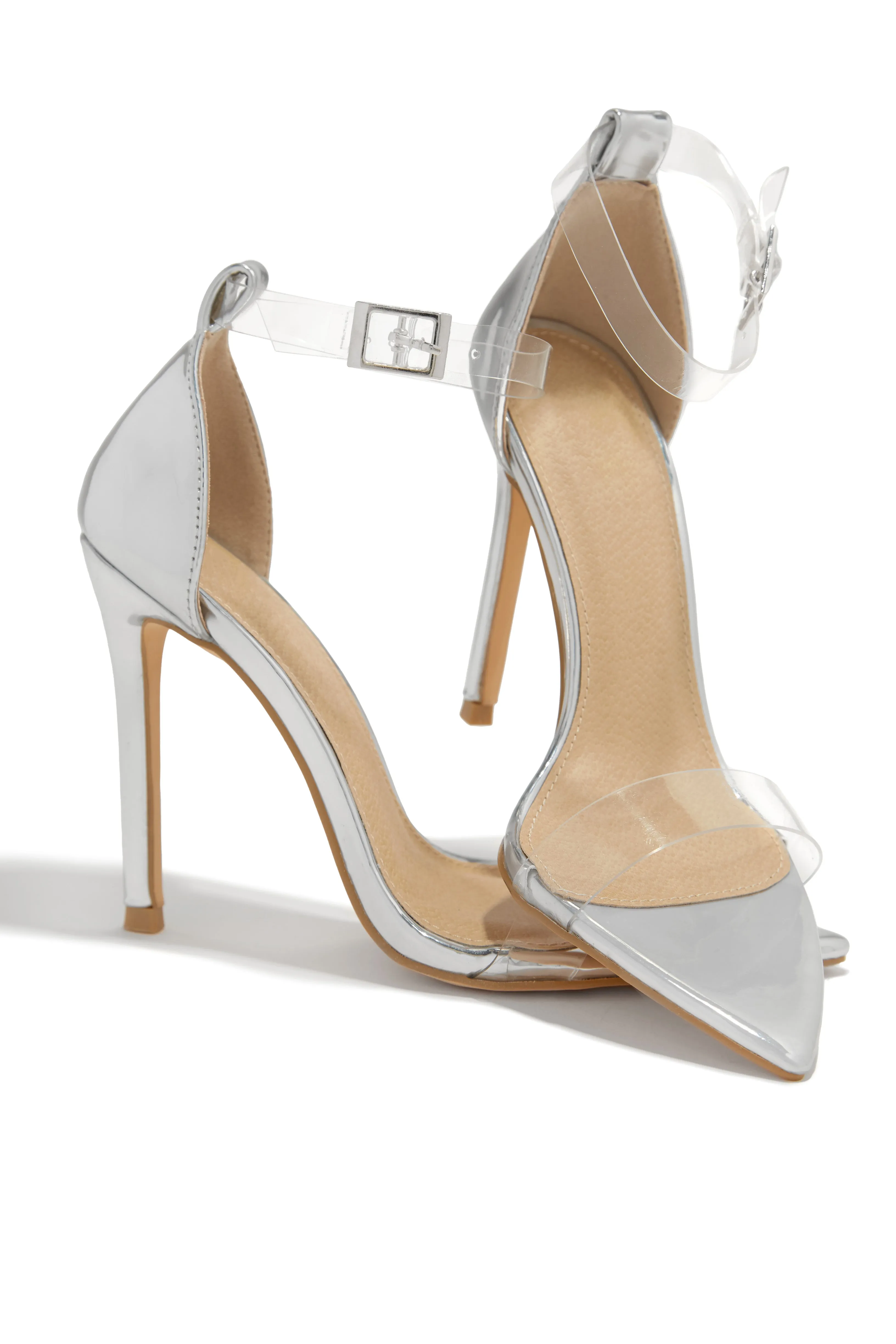 Love Me Better Clear Strap High Heels - Silver