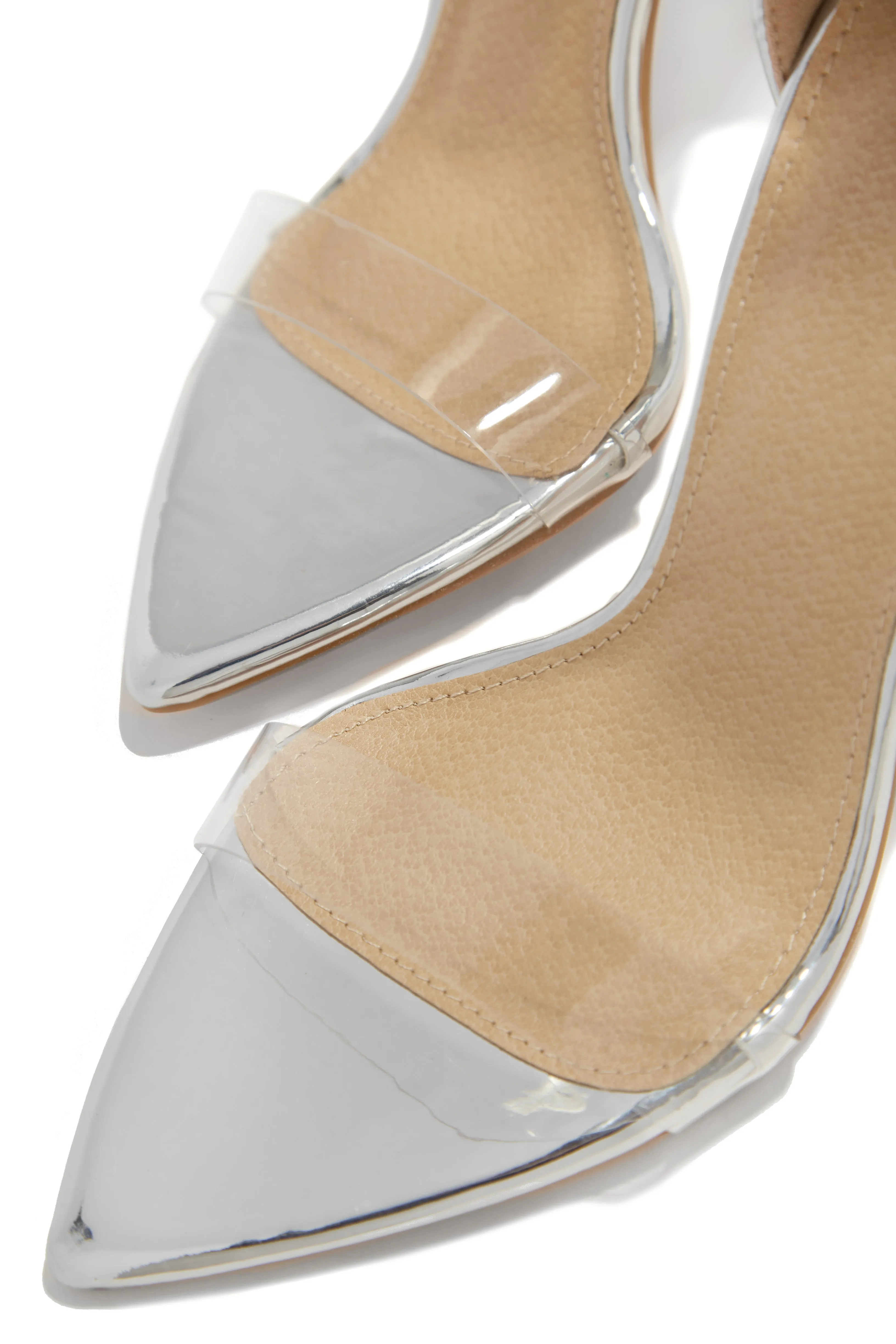 Love Me Better Clear Strap High Heels - Silver
