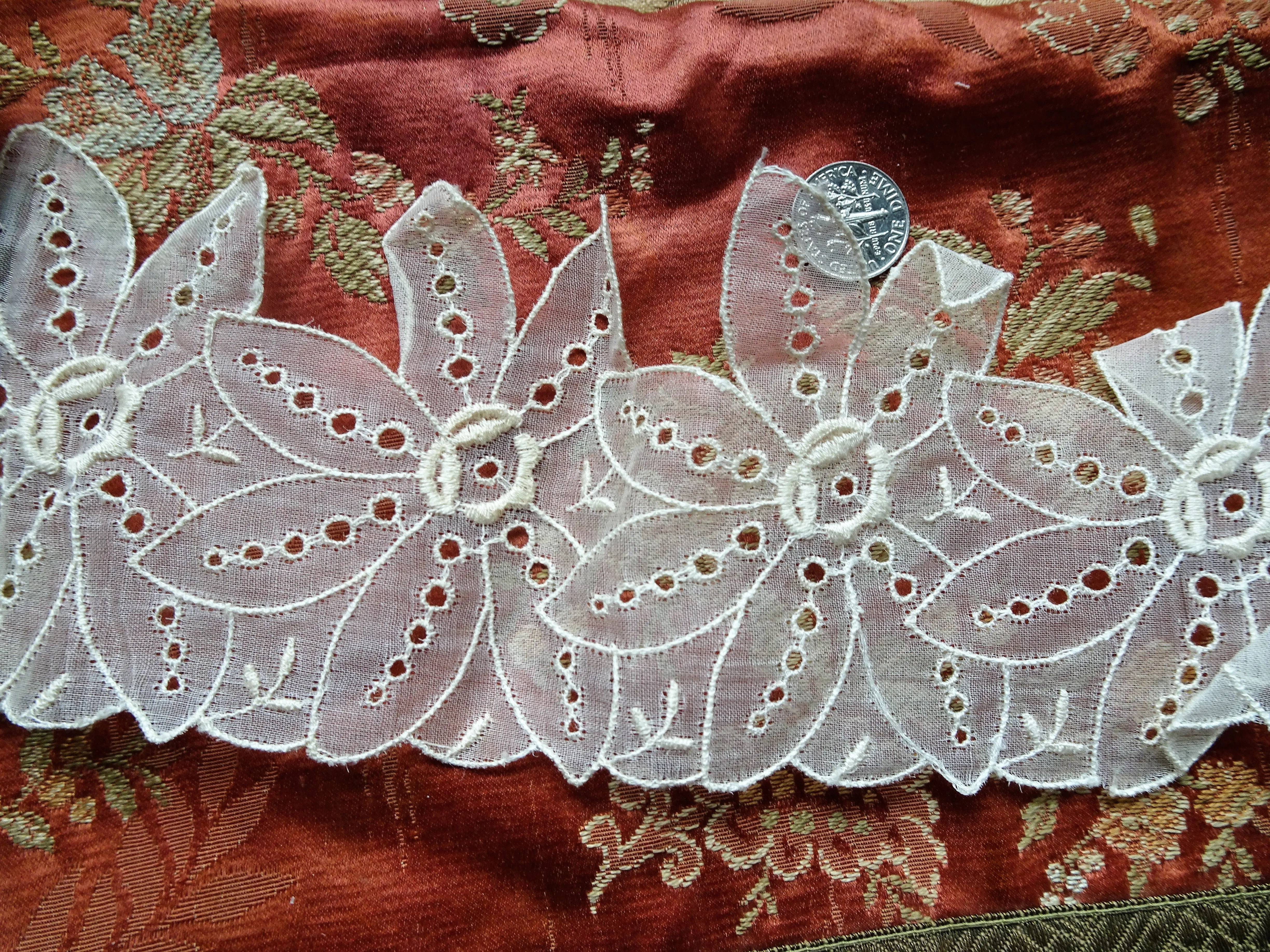 LOVELY Antique French Salesmans Sample Trim Embroidered Organdy Flapper Era Downton Abbey Gatsby Trim Hats Doll Clothes, Collectible Vintage Lace