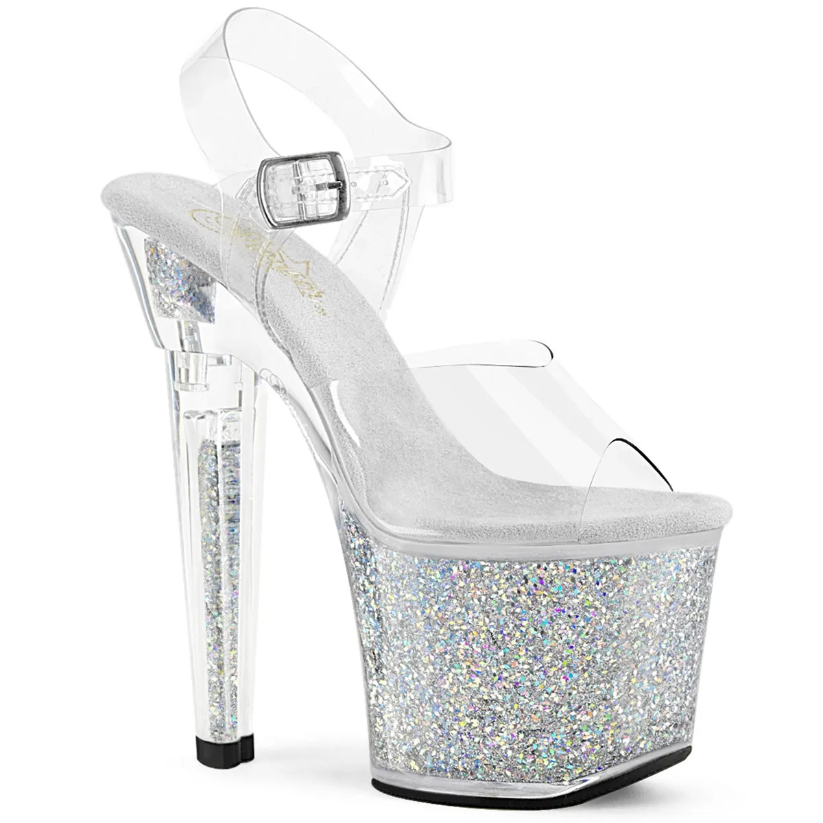 LOVESICK-708SG Pleaser Clear/Silver Multi Iridescent Glitte Sexy Platform Shoes (Pole Dancing Heels)